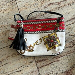 Brighton Love Glitter and Go Pouch Crossbody Bag Purse Leather & Canvas Tassels